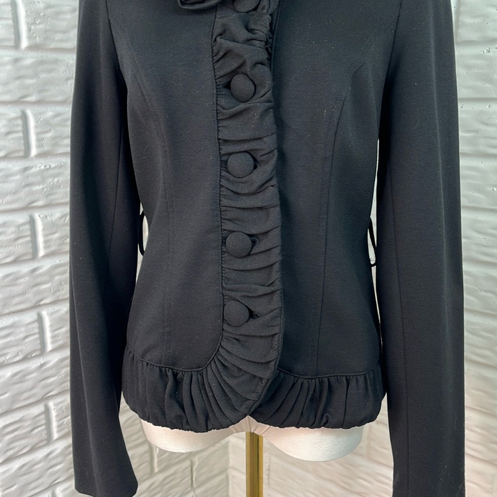 INC International Concepts BLACK RUFFLE COLLAR CARRER JACKET LINED SZ SMALL - Picture 4 of 14
